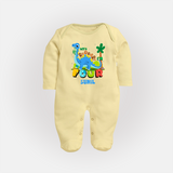 Baby Milestone Full Sleeve Bodysuit/ Sleep Suit/ Jumpsuit | Custom 4 Month Full Sleeve Bodysuit/ Sleep Suit/ Jumpsuit | Soft, Skin-Friendly Cotton - PASTEL YELLOW - New Born (Chest 7.5")