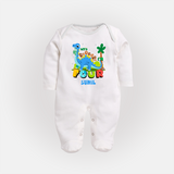 Baby Milestone Full Sleeve Bodysuit/ Sleep Suit/ Jumpsuit | Custom 4 Month Full Sleeve Bodysuit/ Sleep Suit/ Jumpsuit | Soft, Skin-Friendly Cotton - WHITE - New Born (Chest 7.5")