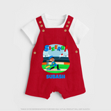 Baby Milestone Dungaree Set | Custom 6 Month Dungaree Set | Soft, Skin-Friendly Cotton - RED - 0 - 5 Months Old (Chest 18")