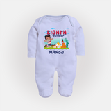 Celebrate 8 Month with Custom Full Sleeve Bodysuit/ Sleep Suit/ Jumpsuit | Personalized Newborn Outfit | Soft Cotton Comfort - BABY BLUE - New Born (Chest 7.5")