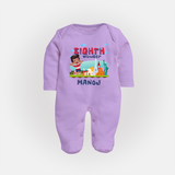Celebrate 8 Month with Custom Full Sleeve Bodysuit/ Sleep Suit/ Jumpsuit | Personalized Newborn Outfit | Soft Cotton Comfort - LILAC - New Born (Chest 7.5")