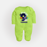 Newborn Full Sleeve Bodysuit/ Sleep Suit/ Jumpsuit/Full Sleeve Bodysuit/ Sleep Suit/ Jumpsuit for 9 Month | Customizable Full Sleeve Bodysuit/ Sleep Suit/ Jumpsuit | Ideal for Celebrations - LIME GREEN - New Born (Chest 7.5")