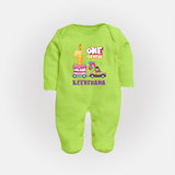 Baby Dress for 1 Month | Custom Print Full Sleeve Bodysuit/ Sleep Suit/ Jumpsuit | Ideal Gift - LIME GREEN - New Born (Chest 7.5")