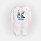 Celebrate 3 Month with Custom Full Sleeve Bodysuit/ Sleep Suit/ Jumpsuit | Personalized Newborn Outfit | Soft Cotton Comfort - WHITE - New Born (Chest 7.5")