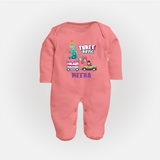 Monthly Milestone Baby Full Sleeve Bodysuit/ Sleep Suit/ Jumpsuit -3rd Month | Personalized Print | Cute & Comfortable - PEACH - New Born (Chest 7.5")