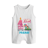 Celebrate 4 Month with Custom Romper Suit/ Sleeveless Romper | Personalized Newborn Outfit | Soft Cotton Comfort - WHITE - 0 - 5 Months Old (Chest 18")