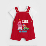 Celebrate 4 Month with Custom Dungaree Set | Personalized Newborn Outfit | Soft Cotton Comfort - RED - 0 - 5 Months Old (Chest 18")