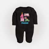 Celebrate 4 Month with Custom Full Sleeve Bodysuit/ Sleep Suit/ Jumpsuit | Personalized Newborn Outfit | Soft Cotton Comfort - BLACK - New Born (Chest 7.5")