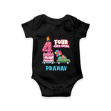 Celebrate 4 Month with Custom Romper | Personalized Newborn Outfit | Soft Cotton Comfort - BLACK - New Born (Chest 14")