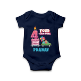 Celebrate 4 Month with Custom Romper | Personalized Newborn Outfit | Soft Cotton Comfort - NAVY BLUE - New Born (Chest 14")