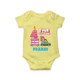 Celebrate 4 Month with Custom Romper | Personalized Newborn Outfit | Soft Cotton Comfort - PASTEL YELLOW - New Born (Chest 14")