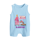 Monthly Milestone Baby Romper Suit/ Sleeveless Romper -4th Month | Personalized Print | Cute & Comfortable - BABY BLUE - 0 - 5 Months Old (Chest 18")