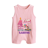 Monthly Milestone Baby Romper Suit/ Sleeveless Romper -4th Month | Personalized Print | Cute & Comfortable - BABY PINK - 0 - 5 Months Old (Chest 18")
