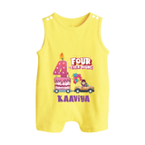 Monthly Milestone Baby Romper Suit/ Sleeveless Romper -4th Month | Personalized Print | Cute & Comfortable - PASTEL YELLOW - 0 - 5 Months Old (Chest 18")