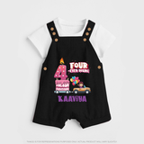 Monthly Milestone Baby Dungaree Set -4th Month | Personalized Print | Cute & Comfortable - BLACK - 0 - 5 Months Old (Chest 18")