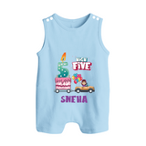 Baby Milestone Romper Suit/ Sleeveless Romper | Custom 5 Month Romper Suit/ Sleeveless Romper | Soft, Skin-Friendly Cotton - BABY BLUE - 0 - 5 Months Old (Chest 18")