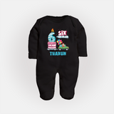 Celebrate 6 Month with Custom Full Sleeve Bodysuit/ Sleep Suit/ Jumpsuit | Personalized Newborn Outfit | Soft Cotton Comfort - BLACK - New Born (Chest 7.5")