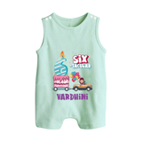 Monthly Milestone Baby Romper Suit/ Sleeveless Romper -6th Month | Personalized Print | Cute & Comfortable - MINT GREEN - 0 - 5 Months Old (Chest 18")