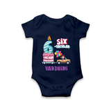 Monthly Milestone Baby Bodysuit -6th Month | Personalized Print | Cute & Comfortable - NAVY BLUE - New Born (Chest 14")