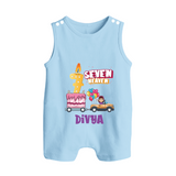Monthly Milestone Baby Romper Suit/ Sleeveless Romper -7th Month | Personalized Print | Cute & Comfortable - BABY BLUE - 0 - 5 Months Old (Chest 18")
