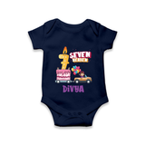 Monthly Milestone Baby Bodysuit -7th Month | Personalized Print | Cute & Comfortable - NAVY BLUE - New Born (Chest 14")