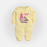 Adorable 8th Month Baby Full Sleeve Bodysuit/ Sleep Suit/ Jumpsuit | Name Printed Cotton Full Sleeve Bodysuit/ Sleep Suit/ Jumpsuit | Perfect for Photos - PASTEL YELLOW - New Born (Chest 7.5")