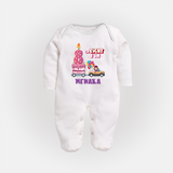 Adorable 8th Month Baby Full Sleeve Bodysuit/ Sleep Suit/ Jumpsuit | Name Printed Cotton Full Sleeve Bodysuit/ Sleep Suit/ Jumpsuit | Perfect for Photos - WHITE - New Born (Chest 7.5")