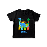 4th Birthday T Shirt for Kids | Custom Name Print - BLACK - 0-5 Months Old (Chest 17")