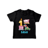 1st Birthday T Shirt for Baby | Custom Name Print - BLACK - 0-5 Months Old (Chest 17")