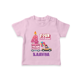 4th Birthday T Shirt for Baby | Custom Name Print - BABY PINK - 0-5 Months Old (Chest 17")