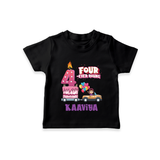 4th Birthday T Shirt for Baby | Custom Name Print - BLACK - 0-5 Months Old (Chest 17")