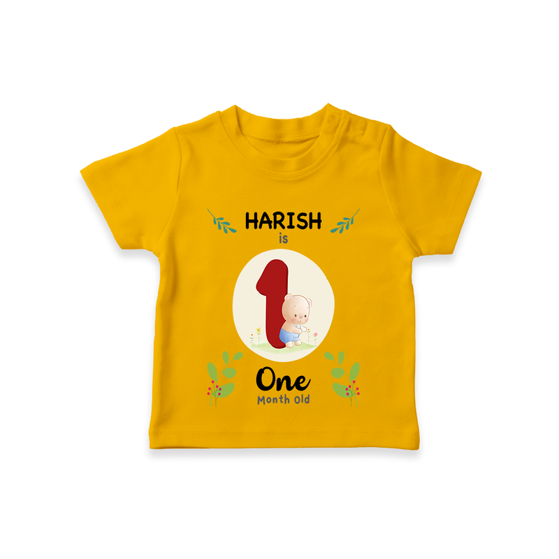 Celebrate The 1st Month Birthday Custom T-Shirt, Personalized with your little one's name - CHROME YELLOW - 0 - 5 Months Old (Chest 17")