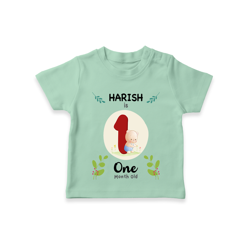 Celebrate The 1st Month Birthday Custom T-Shirt, Personalized with your little one's name - MINT GREEN - 0 - 5 Months Old (Chest 17")