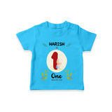 Celebrate The 1st Month Birthday Custom T-Shirt, Personalized with your little one's name - SKY BLUE - 0 - 5 Months Old (Chest 17")