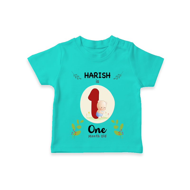 Celebrate The 1st Month Birthday Custom T-Shirt, Personalized with your little one's name - TEAL - 0 - 5 Months Old (Chest 17")