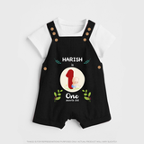 Customized Baby Dungaree Set | Celebrate 1st Month | Soft & Comfy Fit Dungaree Set - BLACK - 0 - 5 Months Old (Chest 18")