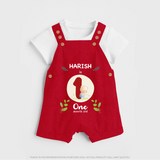 Customized Baby Dungaree Set | Celebrate 1st Month | Soft & Comfy Fit Dungaree Set - RED - 0 - 5 Months Old (Chest 18")