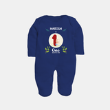 Customized Baby Full Sleeve Bodysuit/ Sleep Suit/ Jumpsuit | Celebrate 1st Month | Soft & Comfy Fit Full Sleeve Bodysuit/ Sleep Suit/ Jumpsuit - NAVY BLUE - New Born (Chest 7.5")