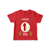 Celebrate The 1st Month Birthday Custom T-Shirt, Personalized with your little one's name - RED - 0 - 5 Months Old (Chest 17")