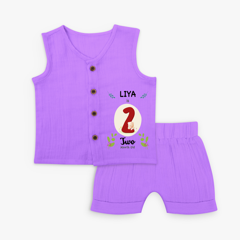 Celebrate The 2nd Month Birthday Custom Jabla set, Personalized with your little one's name - PURPLE - 0 - 3 Months Old (Chest 9.8")