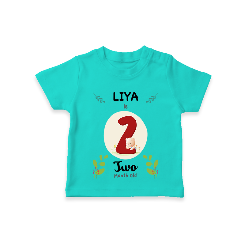 Celebrate The 2nd Month Birthday Custom T-Shirt, Personalized with your little one's name - TEAL - 0 - 5 Months Old (Chest 17")