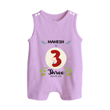 Customized Baby Romper Suit/ Sleeveless Romper | Celebrate 3rd Month | Soft & Comfy Fit Romper Suit/ Sleeveless Romper - LILAC - 0 - 5 Months Old (Chest 18")