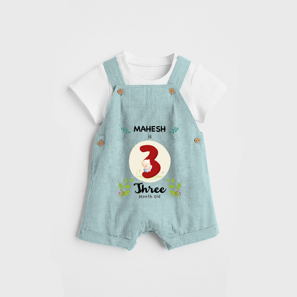 Celebrate The Third Month Birthday Customised Dungaree set for your Kids - ARCTIC BLUE - 0 - 5 Months Old (Chest 17")