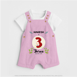 Customized Baby Dungaree Set | Celebrate 3rd Month | Soft & Comfy Fit Dungaree Set - BABY PINK - 0 - 5 Months Old (Chest 18")