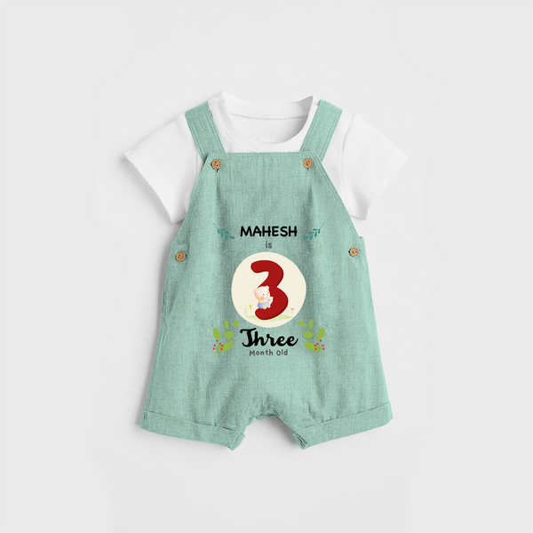 Celebrate The Third Month Birthday Customised Dungaree set for your Kids - LIGHT GREEN - 0 - 5 Months Old (Chest 17")