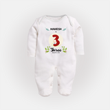 Customized Baby Full Sleeve Bodysuit/ Sleep Suit/ Jumpsuit | Celebrate 3rd Month | Soft & Comfy Fit Full Sleeve Bodysuit/ Sleep Suit/ Jumpsuit - WHITE - New Born (Chest 7.5")