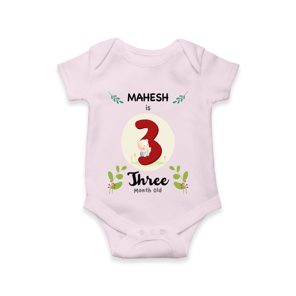 Mark your little one's Third month with a personalized romper/onesie featuring their name! - BABY PINK - 0 - 3 Months Old (Chest 16")