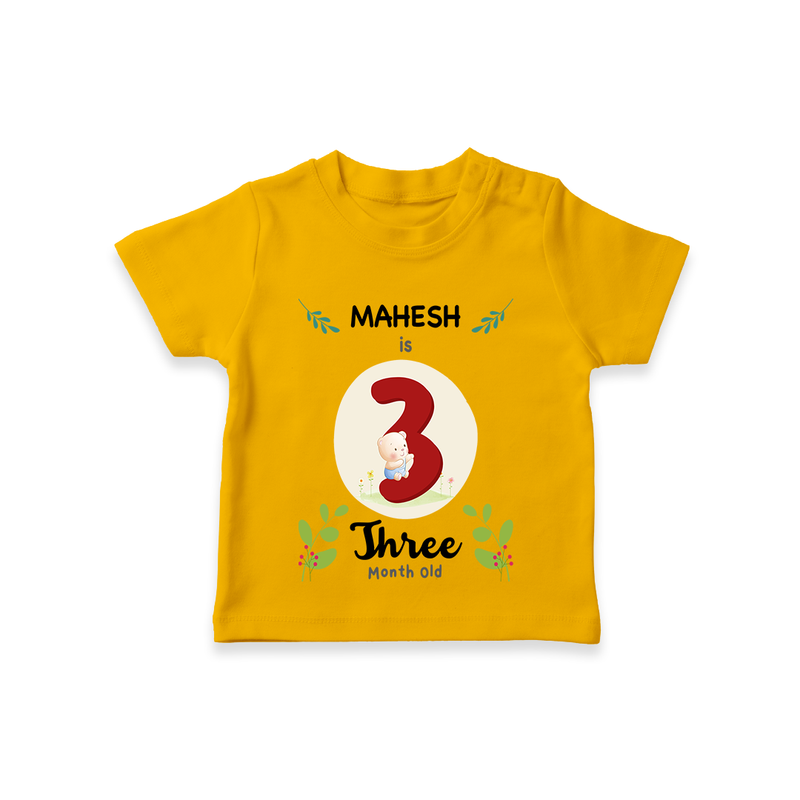Celebrate The 3rd Month Birthday Custom T-Shirt, Personalized with your little one's name - CHROME YELLOW - 0 - 5 Months Old (Chest 17")