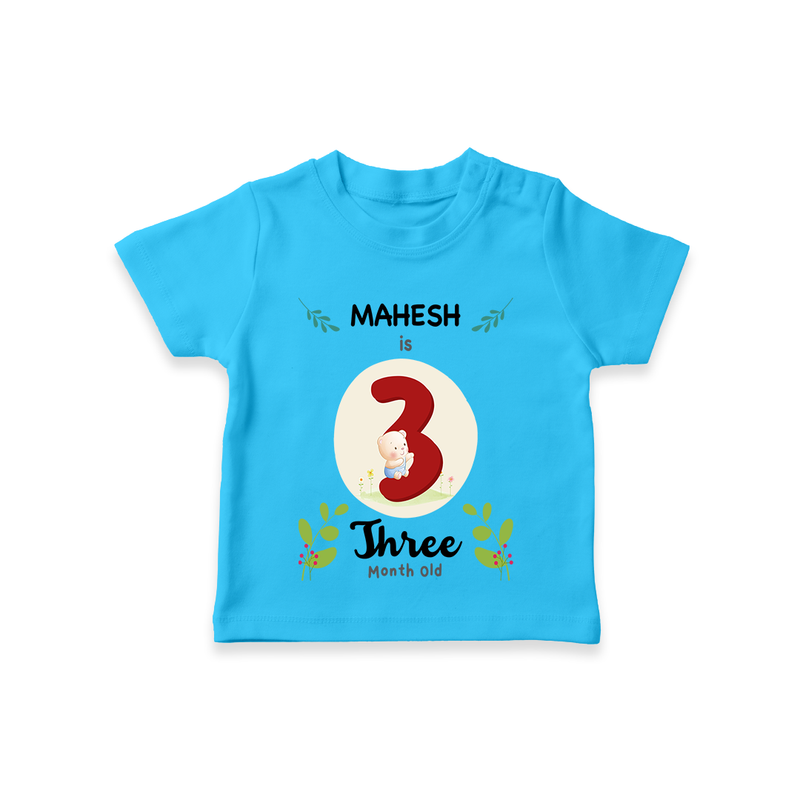 Celebrate The 3rd Month Birthday Custom T-Shirt, Personalized with your little one's name - SKY BLUE - 0 - 5 Months Old (Chest 17")