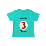 Celebrate The 3rd Month Birthday Custom T-Shirt, Personalized with your little one's name - TEAL - 0 - 5 Months Old (Chest 17")